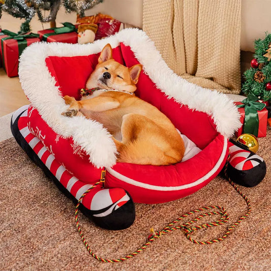 Traîneau Douillet de Noël pour Chien – Lit Festif en Peluche Confortable